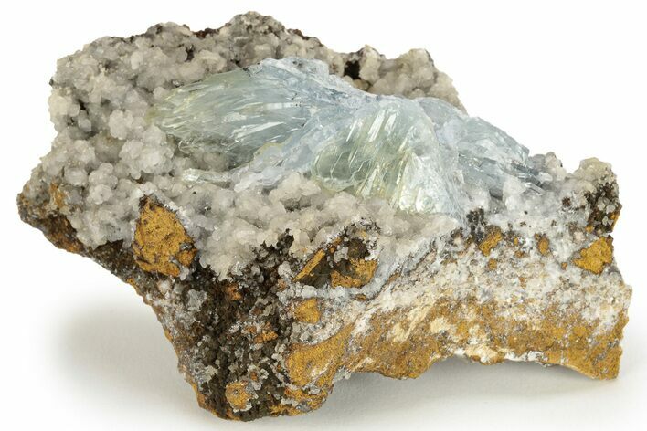 Blue Bladed Barite Crystals On Calcite - Morocco #222902